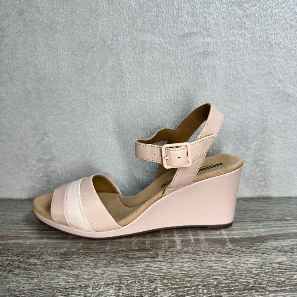 Clarks Lafley Aletha Wedge‎ Sandals Dusty Pink Leather Heels Women’s 8.5 M